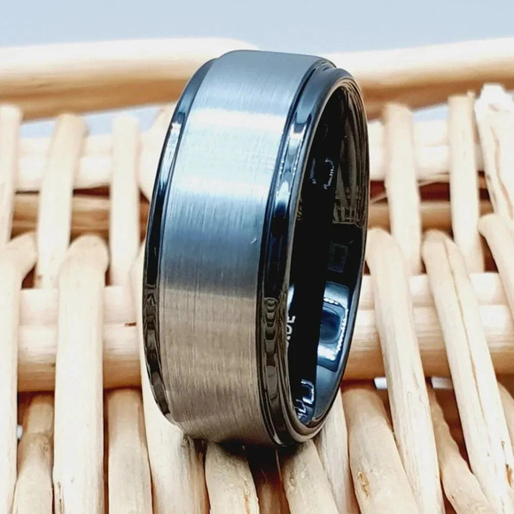 "Two Tone Tungsten Wedding Ring for Men Women, GALTUN678 - Picture 1 of 5